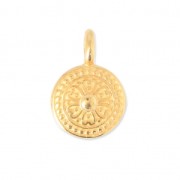 Metal round ethnic charm 12 mm fine Gold plated|raw }}