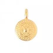 Metal round ethnic charm 12 mm fine Gold plated