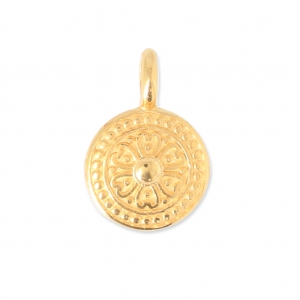 Metal round ethnic charm 12 mm fine Gold plated