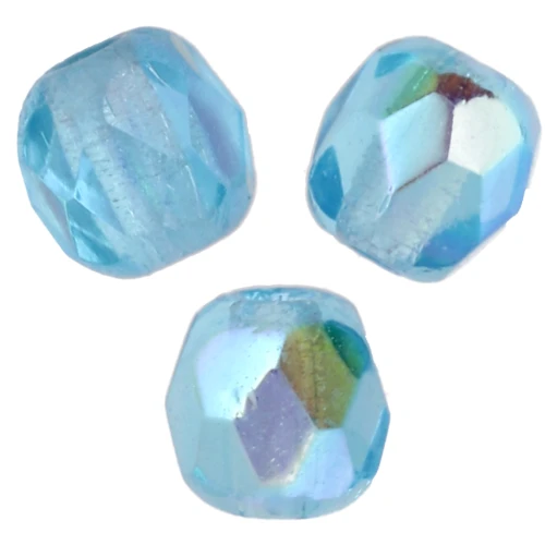 Fire Polished faceted round beads 3mm Aquamarine AB x50