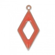 Epoxy resin and metal hollow rhombus shape charm 18 mm Coral x 8