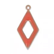 Epoxy resin and metal hollow rhombus shape charm 18 mm Coral x 8