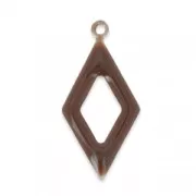 Epoxy resin and metal hollow rhombus shape charm 18 mm Brown x 8