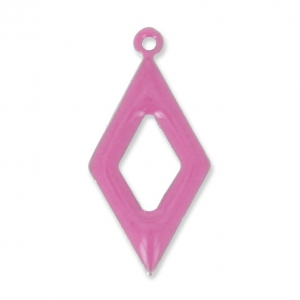 Epoxy resin and metal hollow rhombus shape charm 18 mm Fuchsia x 8