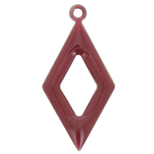 Epoxy resin and metal hollow rhombus shape charm 18 mm Bordeaux x 8