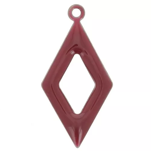Epoxy resin and metal hollow rhombus shape charm 18 mm Bordeaux x 8