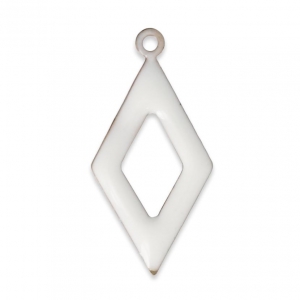 Epoxy resin and metal hollow rhombus shape charm 18 mm off-white x 8