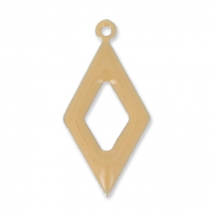 Epoxy resin and metal hollow rhombus shape charm 18 mm Beige x 8