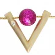 Design pendant V with strass 32x37 mm for 16 mm Polaris or round Satin Gold Tone