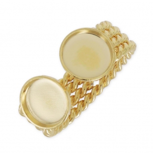 Brass ring with two flat back cabochon settings 8 mm fine Gold plated x1