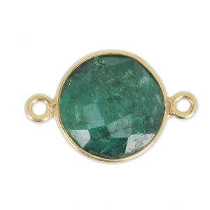 925 Sterling Silver Spacer 2 loops 12 mm Gold Plated / Imitation Emerald