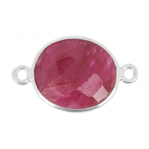 925 Sterling Silver Spacer 2 loops 11x13mm / Imitation Ruby