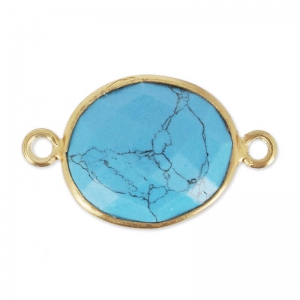 925 Sterling Silver Spacer 2 loops 11x13mm Gold Plated / Turquoise x1