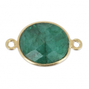 925 Sterling Silver Spacer 2 loops 11x13mm Gold Plated / Imitation Emerald