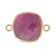 925 Sterling Silver Spacer 2 loops 11mm Gold Plated / Imitation Ruby