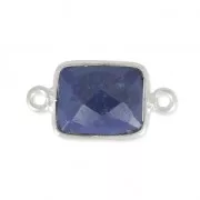 925 Sterling Silver rectangular Spacer 2 loops 10x8mm / Lapiz Lazuli x1
