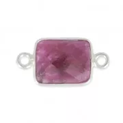 925 Sterling Silver rectangular Spacer 2 loops 10x8mm / Imitation Ruby