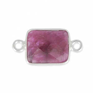 925 Sterling Silver rectangular Spacer 2 loops 10x8mm / Imitation Ruby
