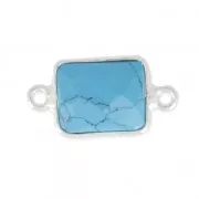 925 Sterling Silver rectangular Spacer 2 loops 10x8mm / Turquoise x1