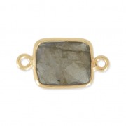 925 Sterling Silver rectangular Spacer 2 loops 10x8mm Gold Plated  / Labradorite x1