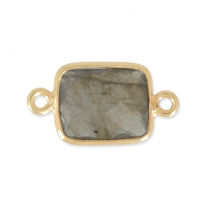 925 Sterling Silver rectangular Spacer 2 loops 10x8mm Gold Plated  / Labradorite x1
