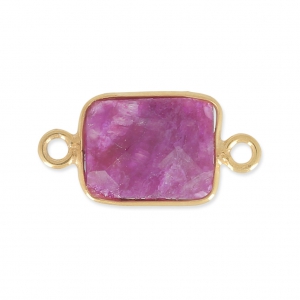 925 Sterling Silver rectangular Spacer 10x8mm Gold Plated / Imitation Ruby