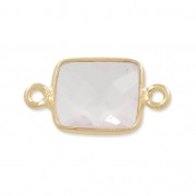 925 Sterling Silver rectangular Spacer 2 loops 10x8mm Gold Plated / Quartz rose x1