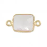 925 Sterling Silver rectangular Spacer 2 loops 10x8mm Gold Plated  / Quartz rose x1