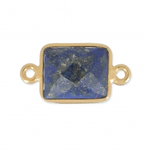 925 Sterling Silver rectangular Spacer 2 loops 10x8mm Gold Plated  / Lapis lazuli x1