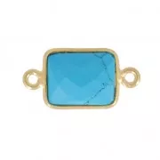 925 Sterling Silver rectangular Spacer 2 loops 10x8mm Gold Plated  / Turquoise x1