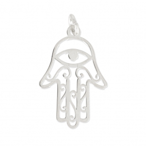 14x22mm 925 Sterling Silver Hamsa hand pendant with lucky eye x1