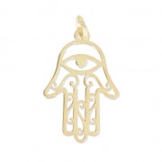 14x22mm 925 Sterling Silver Hamsa hand pendant with lucky eye - Gold Tone x1|raw }}