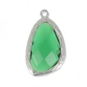Faceted glass pendant 22 mm Silver Tone/Emerald x1