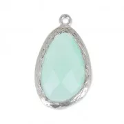 Faceted bead pendant 22 mm Silver Tone/Chrysoprase x1