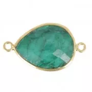 925 Sterling Silver Spacer 2 loops 13x17mm faceted gemstone - Gold Plated / Dyed Emerald