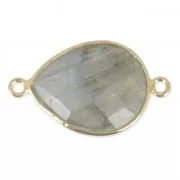 925 Sterling Silver Spacer 2 loops 13x17mm faceted gemstone - Gold Plated/ Labradorite x1