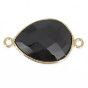 925 Sterling Silver Spacer 2 loops 13x17mm faceted gemstone - Gold Plated / Black Onyx x1