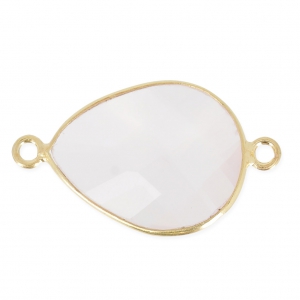 925 Sterling Silver Spacer 2 loops 13x17mm faceted gemstone - Gold Plated / Quartz rose x1