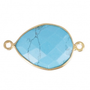 925 Sterling Silver Spacer 2 loops 13x17mm faceted gemstone - Gold Plated /Synthetic Turquoisex1