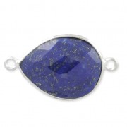 925 Sterling Silver Spacer 2 loops 13x17mm faceted gemstone /Lapis  x1