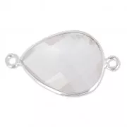 925 Sterling Silver Spacer 2 loops 13x17mm faceted gemstone / Quartz rose x1