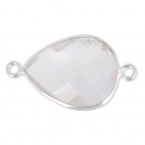 925 Sterling Silver Spacer 2 loops 13x17mm faceted gemstone / Quartz rose x1