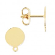 Flat pad earstuds 8mm Gold tone x2|raw }}