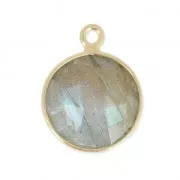 925 Sterling Silver Pendant 12 mm faceted gemstone Gold Plated / Labradorite x1