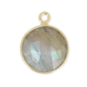 925 Sterling Silver Pendant 12 mm faceted gemstone Gold Plated / Labradorite x1