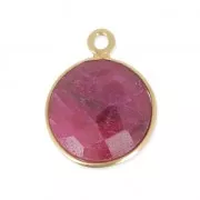 925 Sterling Silver Pendant 12 mm faceted gemstone Gold Plated/Dyed Ruby
