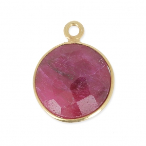 925 Sterling Silver Pendant 12 mm faceted gemstone Gold Plated/Dyed Ruby