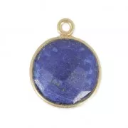 925 Sterling Silver Pendant 12 mm faceted gemstone Gold Plated / Lapis x1
