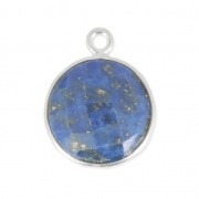 925 Sterling Silver Pendant 12 mm faceted gemstone / Lapis x1