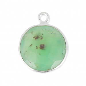 925 Sterling Silver Pendant 12 mm faceted gemstone / Chrysoprase x1